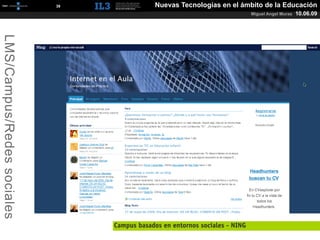 [   39   ]                Nuevas Tecnologías en el ámbito de la Educación
                                                                                      Miguel Angel Muras   10.06.09
LMS/Campus/Redes sociales




                                         Campus basados en entornos sociales - NING
 