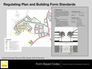 Regulating Plan and Building Form Standards
                                                                                                                                  3.!Main!Street!
                                                                                                                                  Main Street is lined with mixed-use shopfront          A.!Building!Placement:
                                                                                                                                  buildings that are positioned at the front of each
                                                                                                                                  lot. It features angled parking or parallel parking    Build-to-line location: 0 ft. from property
                                                                                                                                  and wide sidewalks. Trees in the right-of-way                                  line
                                                                                                                                                                            Four-Lane Avenue (p. **)
                                                                                                                                  are optional. Colonnades are encouraged, to help       Space Between           0 ft. if attached
                                                                                                                                  give the street narrower proportions and better        Buildings:              6–10 ft. if detached
                                                                                                                                                                            Two-Lane Avenue (p. **)
                                                                                                                                  spatial definition.
                                                                                                                                                                         Main Street (p. **)
                                                                                                                                  Notes:!!                                              B.!Building!Volume:!!
                                                                                                                                                                         Town Center Street (p. **)
                                                                                                                                                                                        Bldg. Width: 16 ft. minimum
                                                                                                                                  1. Appurtenances may extend beyondNeighborhood Street (p. **)
                                                                                                                                                                         the
                                                                                                                                                                                                      160 ft. maximum
                                                                                                                                     height limit.                       Neighborhood Lane (p. **)
                                                                                                                                  2. Building fronts are required to provide            Bldg. Depth: 125 ft. maximum
                                                                                                                                                                         Two-Way Edge Drive (p. **)
                                                                                                                                     shelter to the sidewalk by means of at least
                                                                                                                                                                                        Bldg. Height: 3 stories minimum
                                                                                                                                                                         One-Way Edge Drive (p. **) stories maximum
                                                                                                                                     one of the following: arcade, colonnade,
                                                                                                                                                                                                      5
                                                                                                                                     marquee, awning, or second-floor balcony.
                                                                                                                                                                                                          55 ft. maximum
                                                                                                                                  3. The alignment of floor-to-floor heights of
                                                                                                                                                                                                          The first floor shall be a
                                                                                                                                     abutting buildings is encouraged to allow for
                                                                                                                                                                                                          minimum of twelve (12) feet in
                                                                                                                                     shared use of elevators.
                                                                                                                                                                                                          height




    Development under this Code is regulated by
    street type. The various street types are related
    to each other in a hierarchical manner. When
               Four-Lane Avenue (p. **)
    these spaces intersect, the primary street
    frontage isTwo-Lane Avenue (p. **) order in the
                determined by its higher
    hierarchy. Mainfront of a **)
                The Street (p. building and its main
    entrance must face the Street (p. street frontage.
               Town Center primary **)
                      Neighborhood Street (p. **)
                      Neighborhood Lane (p. **)                                                             !
    !                                                                                                   !
                      Two-Way Edge Drive (p. **)
    !
                      One-Way Edge Drive (p. **)
                                                                                                        This!illustration!depicts!a!district!of!streets!and!buildings!suited!to!serve!a!fine"grained!mix!of!
    A. Hierarchy of Street Types:                                                                                uses.!The!City!expects!a!mix!of!allowed!uses!to!occur!in!all!neighborhoods!and!blocks.!The!City!
               ! Four-Lane Avenue                                                                                will!require!a!mix!of!uses!within!buildings!along!Main!Street!and!the!Four"Lane!Avenue.!The!
        (Primary)




               ! Two-Lane Avenue
        Highest




                                                                Example:                                                                                                        II-6
                                                                                                                 City!will!not!require!particular!uses!nor!a!particular!distribution!of!uses,!but!will!require!the!
               ! Main Street                                    This building is located at the intersection of Main                                                       July 16, 2001
                                                                Street and Town Center Street types. Main Street integration!of!residential!and!commercial!uses.!Uses!allowed!by!right!or!by!permit!or!that!are!
               ! Town Center Street                             is higher than Town Center Street in the Hierarchy
                                                                                                                 prohibited!are!listed!in!Chapter!V!of!this!Code.!!
                                                                of Street Types, therefore the building should follow
               ! Town Center Street B                           Main Street requirements.

Central Hercules Plan and FBC (Dover, Kohl & Partners)
               ! Neighborhood Street
        (Secondary)




               ! Neighborhood Lane                                                                               The!City!will!require!a!variety!of!architectural!styles!along!all!street!types.!However,!along!
        Lowest




               ! Two-Way Edge Drive                                                                              Main!Street!and!the!Four"Lane!Avenue,!proposals!for!colonnades!will!be!scrutinized!to!ensure!
               ! One-Way Edge Drive                                                                              adequate!sight!distance!for!automobile!drivers.!
            (Alleys are covered under General Provisions, as they are never fronted by main
            structures.)
                                                                                   Form-Based Codes                                                       Implementing Sustainable Urbanism
 