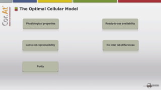 The Optimal Cellular Model


  Physiological properties     Ready-to-use availability




  Lot-to-lot reproducibility   No inter lab-differences




           Purity
 