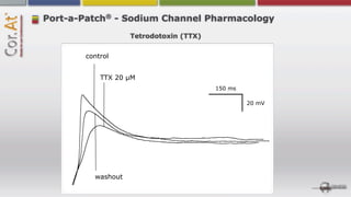 ®
Port-a-Patch - Sodium Channel Pharmacology
                   Tetrodotoxin (TTX)


       control


           TTX 20 µM
                                        150 ms

                                                 20 mV




         washout
 