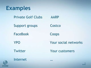 Private Golf Clubs  AARP Support groups  Costco FaceBook  Coops YPO  Your social networks Twitter Your customers Internet ...
