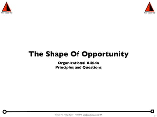 The Shape Of Opportunity
        Organizational Aikido
       Principles and Questions




      Two Color Hat - Bodega Bay, CA - 415.683.0775 - john@twocolorhat.com July 2009
                                                                                       1
 