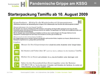 Pandemische Grippe am KSSG      30




 Starterpackung Tamiflu ab 10. August 2009




                                                  Fachbereich Infektiologie / Spitalhygiene
30.07.2009
 