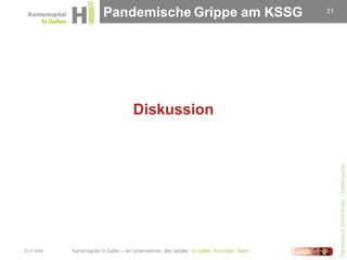 Pandemische Grippe am KSSG   31




                Diskussion




                                               Fachbereich Infektiologie / Spitalhygiene
30.07.2009
 