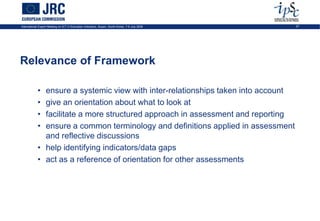 International Expert Meeting on ICT in Education Indicators, Busan, South-Korea, 7-9 July 2009   27




Relevance of Framework

            • ensure a systemic view with inter-relationships taken into account
            • give an orientation about what to look at
            • facilitate a more structured approach in assessment and reporting
            • ensure a common terminology and definitions applied in assessment
              and reflective discussions
            • help identifying indicators/data gaps
            • act as a reference of orientation for other assessments
 
