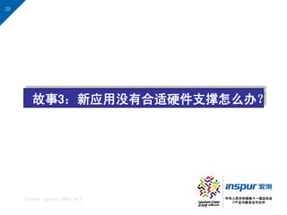 20




       故事3：新应用没有合适硬件支撑怎么办？




     Inspur group 2009-9-1
 