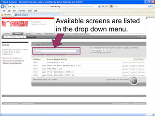 Available screens are listed in the drop down menu. 