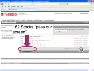 162 Stocks “pass our screen”. 