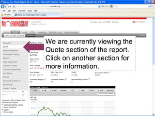 We are currently viewing the Quote section of the report. Click on another section for more information. 