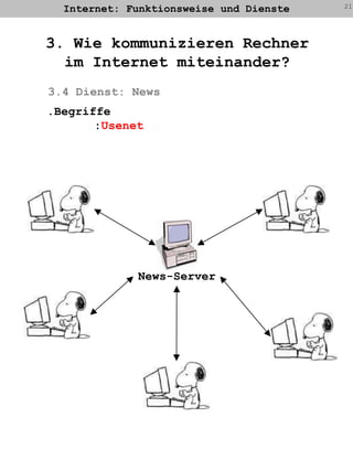 Internet: Funktionsweise und Dienste213. Wie kommunizieren Rechnerim Internet miteinander?3.4 Dienst: News.Begriffe	:UsenetNews-Server