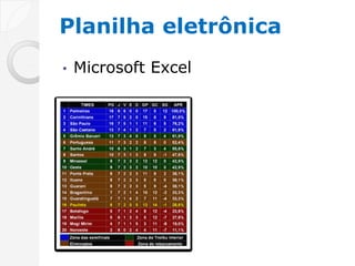 Planilha eletrônica
•   Microsoft Excel
 