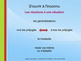La rencontre de deux cultures la hiérarchie dans la famille la hiérarchie sur le lieu de travail hiérarchie Stage à l'international - Université de La Rochelle – le 2 octobre 2009 