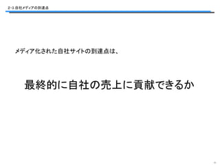 ２-3.自社メディアの到達点




  メディア化された自社サイトの到達点は、




     最終的に自社の売上に貢献できるか




                        -5-
 