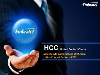Soluções de Comunicação Unificada.
URA + Contact Center + PBX
HCC Hosted Contact Center
 