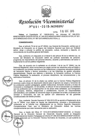 NORMA TÉCNICA-RESOLUCIÓN VICEMINISTERIAL N° 091-2015-MINEDU