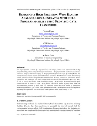 DESIGN OF A HIGH PRECISION, WIDE RANGED ANALOG CLOCK GENERATOR WITH ...