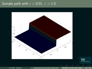 Sample path with = 0.01, γ = 1.0




    O Lakkis (Sussex)   computational stochastic phase-ﬁeld   Bielefeld, 18 November 2009   35 / 62
 