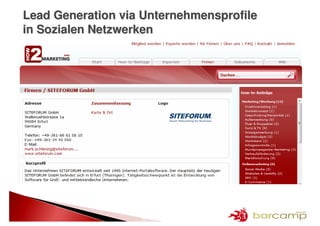Lead Generation via Unternehmensprofile
in Sozialen Netzwerken




                   24 >> 25
 