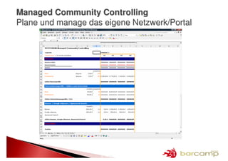 Managed Community Controlling
Plane und manage das eigene Netzwerk/Portal




                    31 >> 25
 