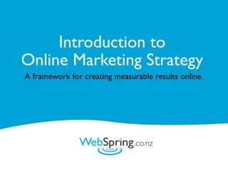 Introduction to
Online Marketing Strategy
A framework for creating measurable results online.




                               !"#!$%
 