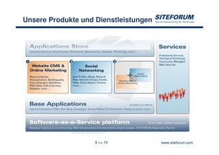 Unsere Produkte und Dienstleistungen




                    8 >> 19            www.siteforum.com
 