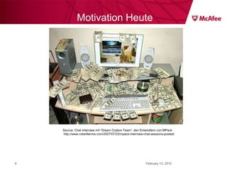 Motivation Heute February 12, 2010 Source: Chat Interview mit “Dream Coders Team”, den Entwicklern von MPack http://www.robertlemos.com/2007/07/23/mpack-interview-chat-sessions-posted/ 