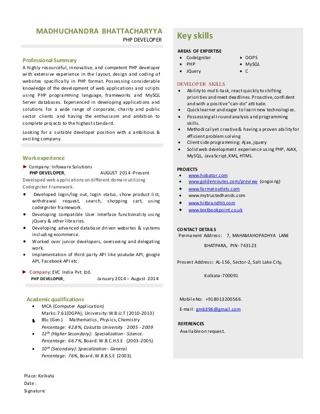 Resume developer php