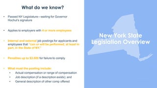 What do we know?
• Passed NY Legislature—waiting for Governor
Hochul’s signature
• Applies to employers with 4 or more emp...