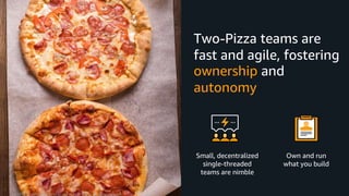 © 2019, Amazon Web Services, Inc. or its Affiliates. All rights reserved.
Two-Pizza teams are
fast and agile, fostering
ow...