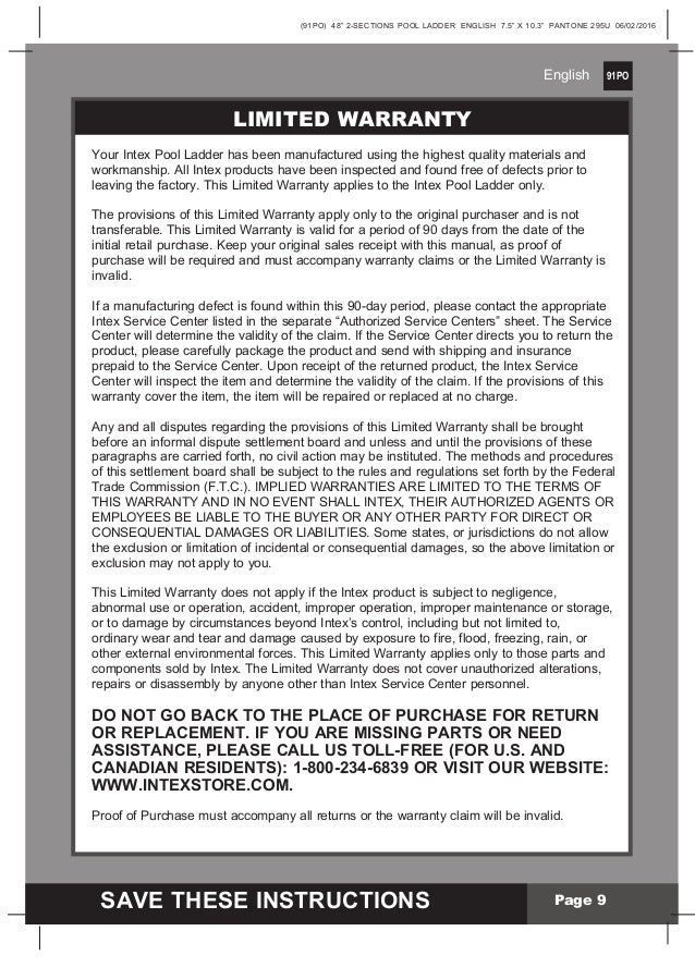 Intex pool ladder manual for 48 inch swimming pools