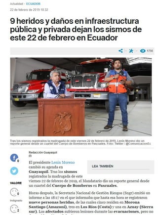 REPORTE DE PRESIDENCIA ECUADOR SOBRE SISMOS 22 FEBRERO DEL 2019 