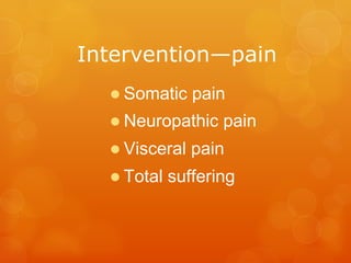 INTERVENTION—PAIN	
  (I)
l Medication: mouth, clock, the ladder
 