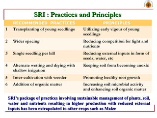 SRI : Practices and PrinciplesSRI : Practices and Principles
RECOMMENDED PRACTICES PRINCIPLES
1 Transplanting of young see...