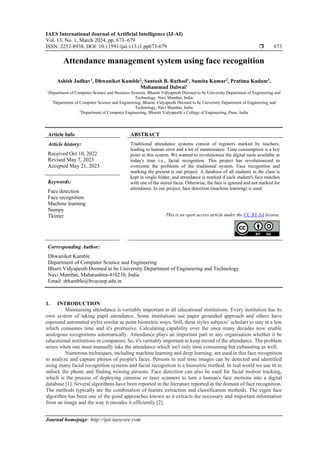 Attendance management system using face recognition | PDF