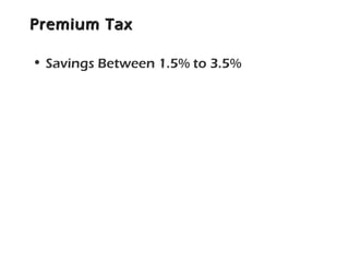 Premium TaxPremium Tax
• Savings Between 1.5% to 3.5%
 