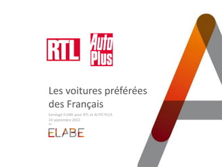Les voitures préférées
des Français
Sondage ELABE pour RTL et AUTO PLUS
24 septembre 2015
 