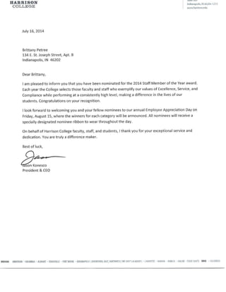 2014 Employee of the Year Nomine Letter
