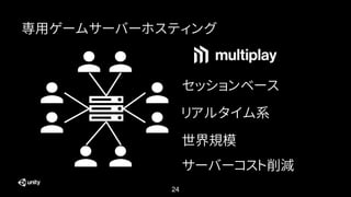 24
専用ゲームサーバーホスティング
セッションベース
リアルタイム系
世界規模
サーバーコスト削減
 