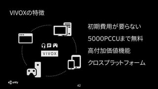 42
VIVOXの特徴
初期費用が要らない
５０００PCCUまで無料
高付加価値機能
クロスプラットフォーム
 