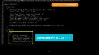 101
LightModeが存在しない！！
ビルトインシェーダのUI/Default
 