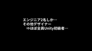 エンジニア2名しか…
その他デザイナー
⇒ほぼ全員Unity初級者…
 