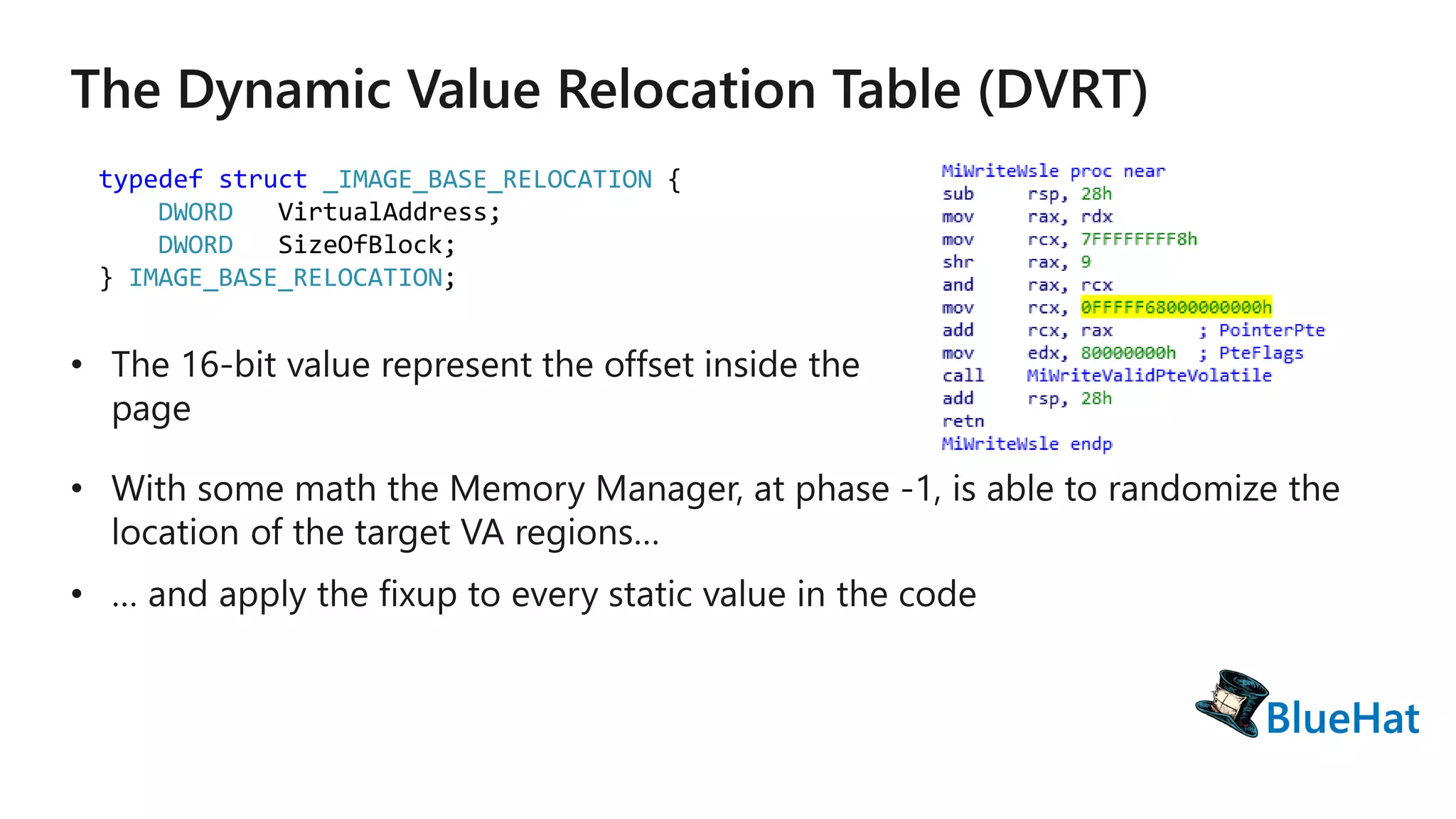 typedef struct _IMAGE_BASE_RELOCATION {
DWORD VirtualAddress;
DWORD SizeOfBlock;
} IMAGE_BASE_RELOCATION;
 