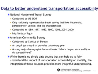 Ratio of 65+ to working age will be 35 to 100, versus 22 to 100 todayThe elderly’s propensity to travel depends on:whether they retain their driver’s licenses, whether public transportation (including paratransit) is accessible, andwhether they live alone or with others.