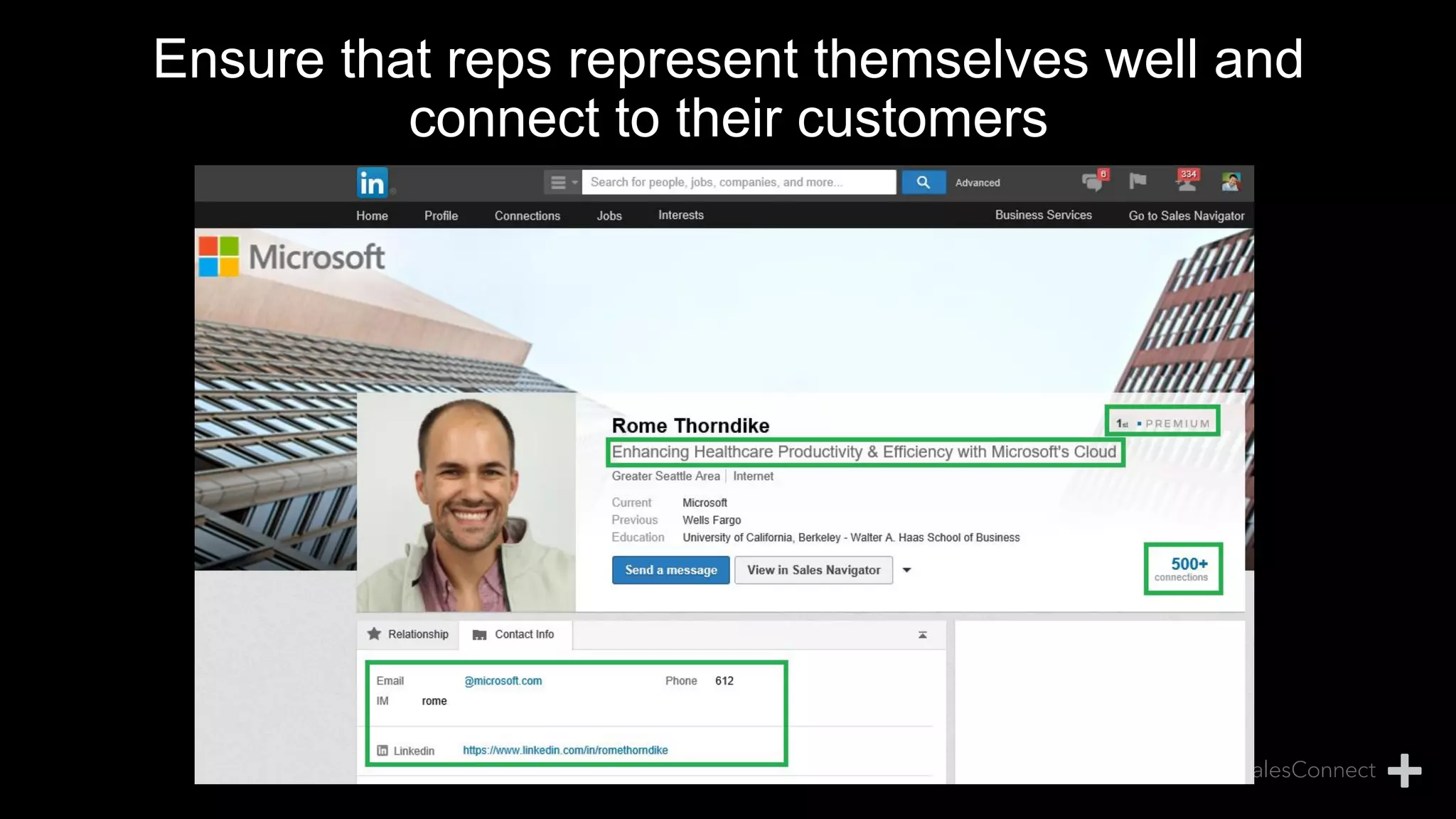 Ensure that reps represent themselves well and
connect to their customers
 