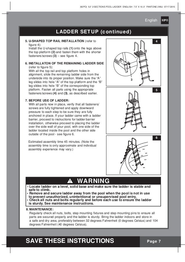58 inch intex swimming pool ladder manual