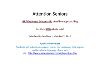 YEARBOOK ANNOUNCEMENT:ATTENTION SENIORS:Purchase your senior ads.  Go to room B113 and pick up a Senior Ad form.  Deadline for these are December 1st.  