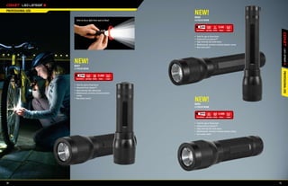 PROFESSIONAL USE
                                                                  NEW!
                                                                  8606
                        Twist to focus light from spot to flood   L6 FOCUS BEAM

                                                                          626ft 110         5    2 x AA     6.3



                                                                  •	   Twist for spot or flood beam
                                                                  •	   Advanced Focus System™
                                                                  •	   High intensity LED; white beam
                                                                  •	   Weatherproof, corrosion resistant polymer casing
                                                                  •	   Rear twist switch




                   NEW!
                   8607
                   L7 FOCUS BEAM




                                                                                                                               PROFESSIONAL USE
                           670ft 112        58 3 x AAA      5.5



                   •	 Twist for spot or flood beam
                   •	 Advanced Focus System™
                   •	 High intensity LED; white beam
                   •	 Weatherproof, corrosion resistant polymer
                      casing
                   •	 Rear power switch
                                                                  NEW!
                                                                  8604
                                                                  L4 FOCUS BEAM

                                                                          305ft     23     162 3 x AAA      5.5



                                                                  •	   Twist for spot or flood beam
                                                                  •	   Advanced Focus System™
                                                                  •	   High intensity LED; white beam
                                                                  •	   Weatherproof, corrosion resistant polymer casing
                                                                  •	   Rear power switch




30                                                                                                                        31
 