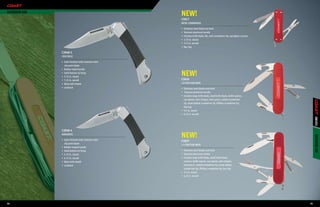 oUtdooR USE
                                                       NEW!
                                                       c5017
                                                       METAL COMMANDER

                                                       •	 Stainless steel blade and tools
                                                       •	 Textured aluminum handle
                                                       •	 Includes knife blade, file, mini screwdriver tip, springless scissors
                                                       •	 2.25 in. closed
                                                       •	 3.75 in. overall
                                                       •	 Key ring

              c2040-5
              CROCODILE

              •	 Satin finished 440C stainless steel
                 clip point blade
              •	 Rubber inlaid handle
              •	 Solid bolsters & lining
              •	 3.75 in. closed
                                                       NEW!
              •	 7.25 in. overall                      c5034
              •	 Nylon belt sheath                     10-FUNCTION KNIFE
              •	 Lockback                              •	 Stainless steel blades and tools
                                                       •	 Textured aluminum handle
                                                       •	 Includes large knife blade, small knife blade, bottle opener,
                                                          can opener, wire stripper, hole punch, slotted screwdriver
                                                          tip, small slotted screwdriver tip, Phillips screwdriver tip,
                                                          key ring
                                                       •	 3.5 in. closed
                                                       •	 6.25 in. overall




                                                                                                                                       KNiVES
              c2040-4
              KANGAROO
                                                       NEW!




                                                                                                                                       oUtdooR USE
              •	 Satin finished 440C stainless steel   c5037
                 clip point blade                      11-FUNCTION KNIFE
              •	 Rubber inlayed handle
              •	 Solid bolsters & lining               •	 Stainless steel blades and tools
              •	 3.75 in. closed                       •	 Textured aluminum handle
              •	 6.75 in. overall                      •	 Includes large knife blade, small knife blade,
              •	 Nylon belt sheath                        scissors, bottle opener, can opener, wire stripper,
              •	 Lockback                                 hole punch, slotted screwdriver tip, small slotted
                                                          screwdriver tip, Phillips screwdriver tip, key ring
                                                       •	 3.5 in. closed
                                                       •	 6.25 in. overall




94                                                                                                                                95
 