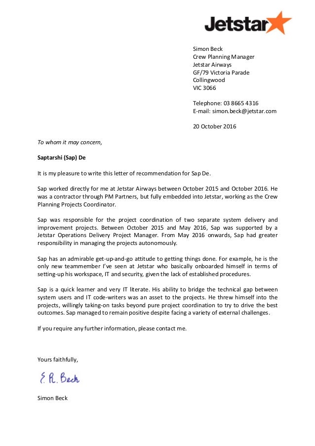 recommendation letter pilot letter of recommendation