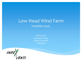 Low Head Wind Farm
Ankit Grover
Byoungmo Kang
Cecilia M. Ferreira
Liang Zhao
Feasibility study
 